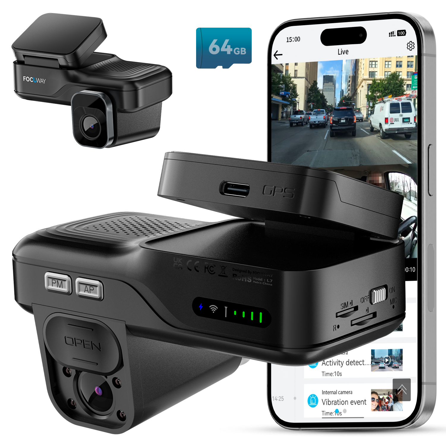 Dash Cam Front Inside, 4G LTE Car Security Cam, Remote Live-View, Inst ...