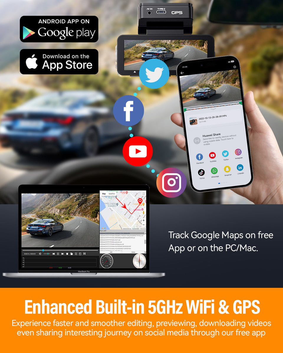 FOCUWAY D2 Duo Dash Cam + FOCUWAY Dash Cam Hardwire Kit, Front Rear 4K