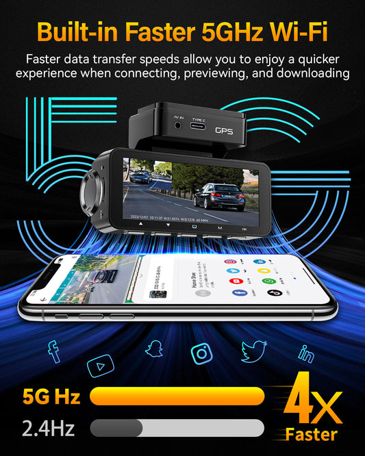 FOCUWAY D2 Duo Dash Cam + FOCUWAY Dash Cam Hardwire Kit, Front Rear 4K Built-in GPS 5GHz WiFi, 3.39’’ IPS Screen, Voice Control,