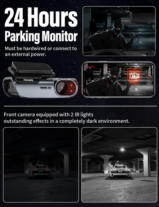 Dash Cam Front And Rear 4K Built-in 5GHz WiFi, Focuway T5 Dash camera Dual Dash Cam Front 4K Rear 1080P Hidden Dash Camera for Cars