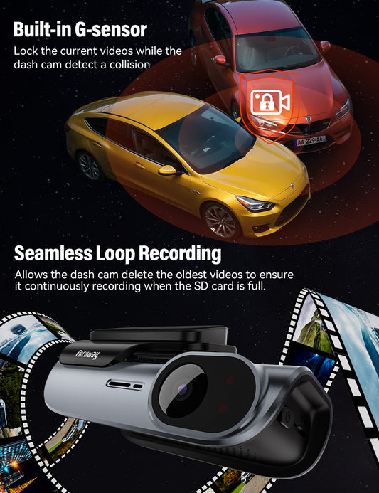 Dash Cam Front And Rear 4K Built-in 5GHz WiFi, Focuway T5 Dash camera Dual Dash Cam Front 4K Rear 1080P Hidden Dash Camera for Cars