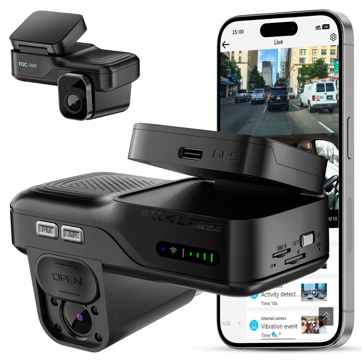 Dash Cam Front Inside, 4G LTE Car Security Cam, Remote Live-View
