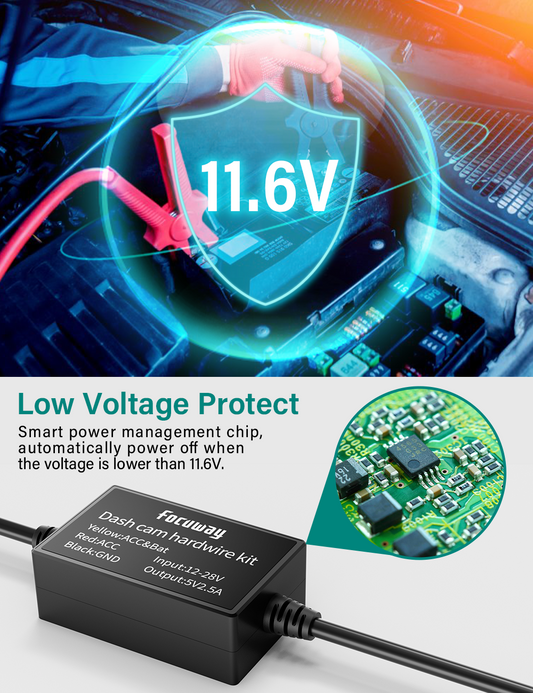 FOCUWAY D2 Duo Dash Cam + FOCUWAY Dash Cam Hardwire Kit, Front Rear 4K Built-in GPS 5GHz WiFi, 3.39’’ IPS Screen, Voice Control,