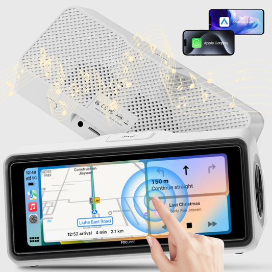 Focuway Portable Smartscreen HiFi Stereo, Built-in Customized Speakers, Support Wireless Apple Carplay & Android Auto, with Voice Control, Navigation, BT5.0, AUX/FM Transmitter (Black)