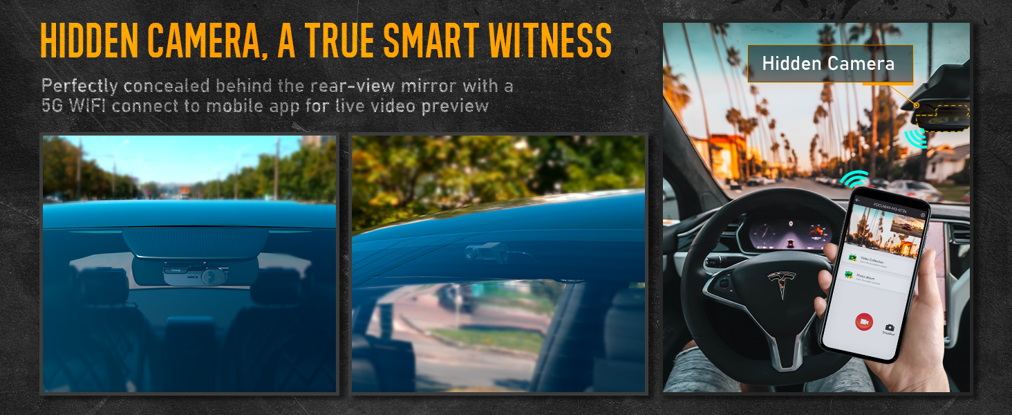 Dash Cam Front And Rear 4K Builtin 5GHz WiFi, Focuway T5 Dash camera
