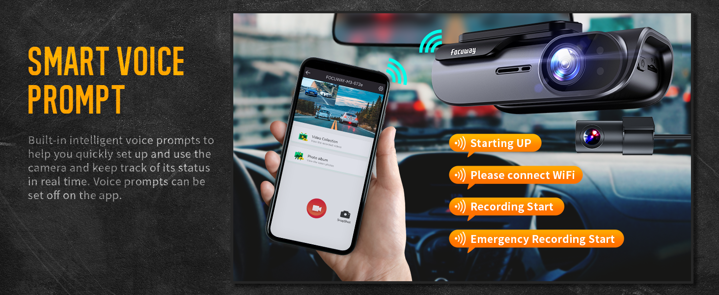 Dash Cam Front And Rear 4K Builtin 5GHz WiFi, Focuway T5 Dash camera