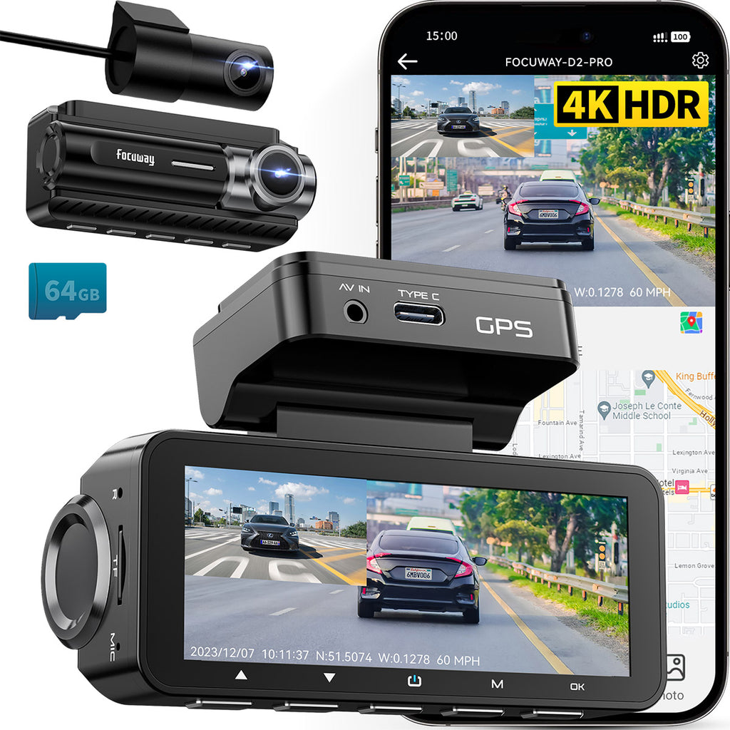 FocuWay Dash Cam Front and Rear Dual 1080P Two Channels with IR Night  Vision Car Camera SD Card Included Dashboard Camera Dashcam for Cars HDR  Motion