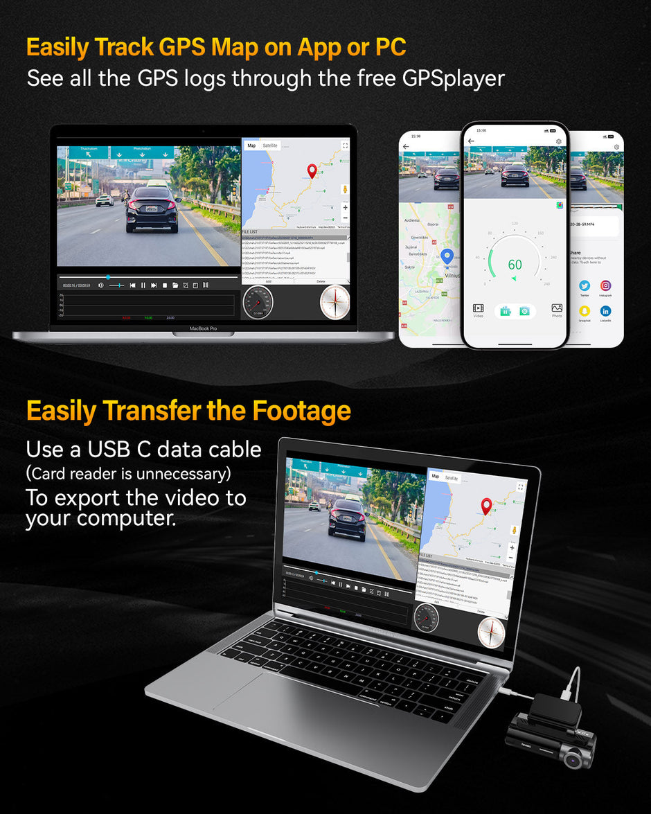 FOCUWAY D2 Duo Dash Cam + FOCUWAY Dash Cam Hardwire Kit, Front Rear 4K