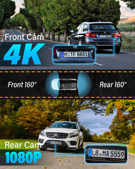 Dash Cam Front and Rear 4K, Built-in 5GHz WiFi GPS Speed, FOCUWAY T6 Dual Dash Camera for Cars Superb Night Vision, Super-Capacitor, 24Hrs Parking Monitor, WDR, Type C