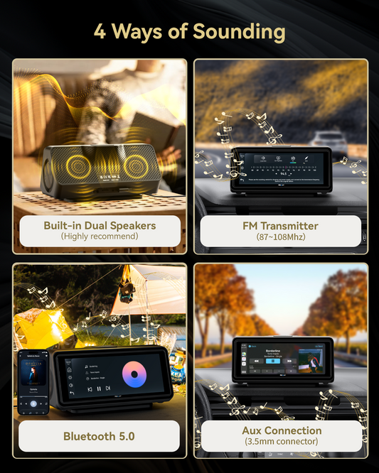 Focuway Portable Smartscreen HiFi Stereo, Built-in Customized Speakers, Support Wireless Apple Carplay & Android Auto, with Voice Control, Navigation, BT5.0, AUX/FM Transmitter (Black)